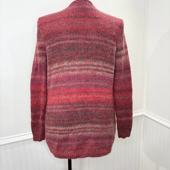 Kenar Woman Size 1X Cardigan Sweater Red Pink Wool Alpaca Blend Long Open Front - Picture 2 of 15